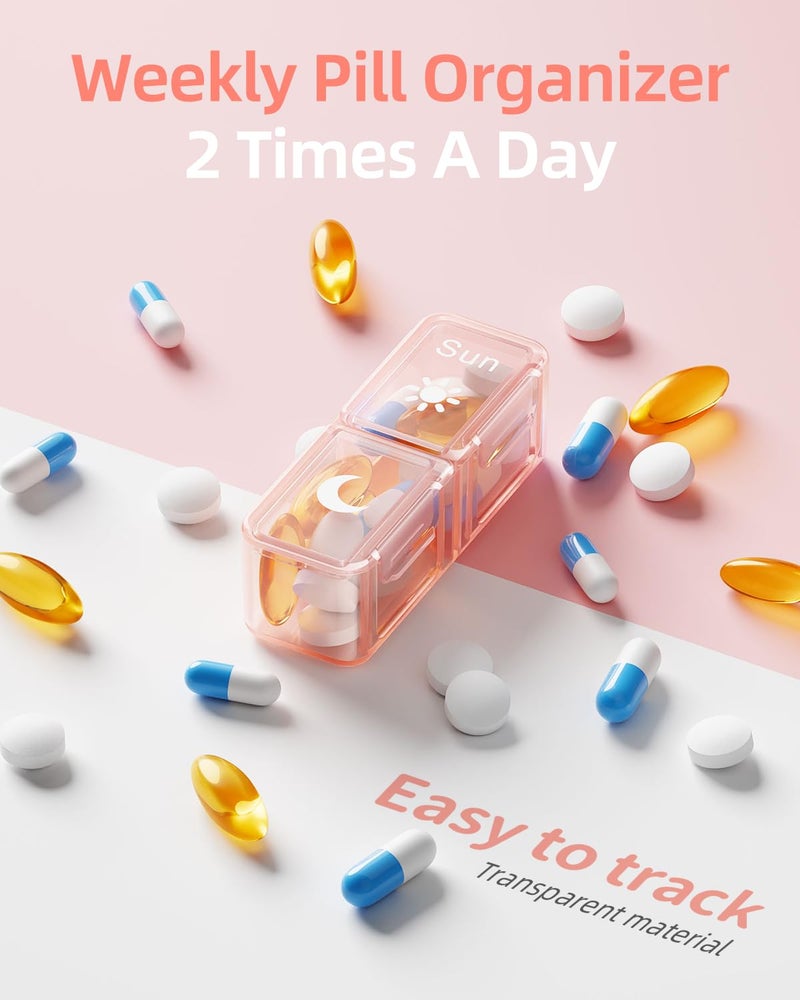 Betife AM PM Pill Organizer 2 Times A Day, 7 Day Pill Box Weekly Pill Organizer Travel with Separate Container, Portable Daily Medicine Planner Dispenser Case for Vitamin, Fish Oils, Supplements - Image 3