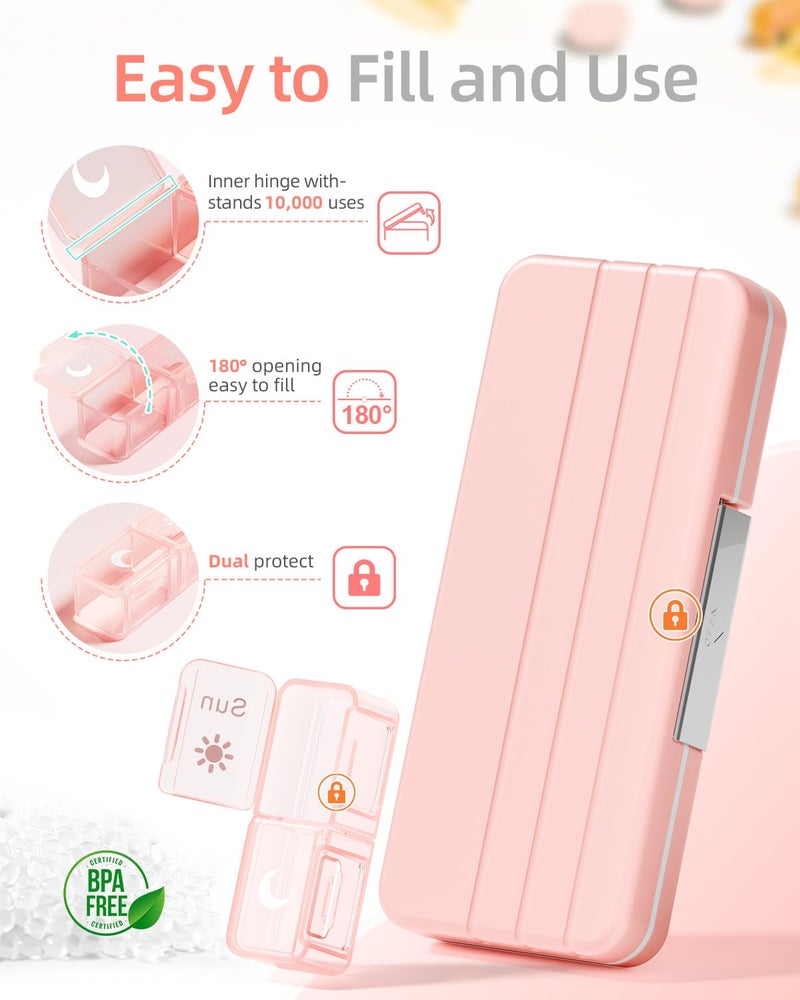 Betife AM PM Pill Organizer 2 Times A Day, 7 Day Pill Box Weekly Pill Organizer Travel with Separate Container, Portable Daily Medicine Planner Dispenser Case for Vitamin, Fish Oils, Supplements - Image 4