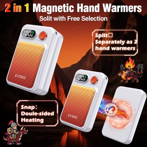 EYERZ Electric Hand Warmers Rechargeable 2 Pack, Magnetic AI Hand Warmers with LED Display & 4 Levels, Portable Pocket Heater, Gifts for Christmas, Camping, Golf, Raynauds, Hunting, Women & Men - Image 5