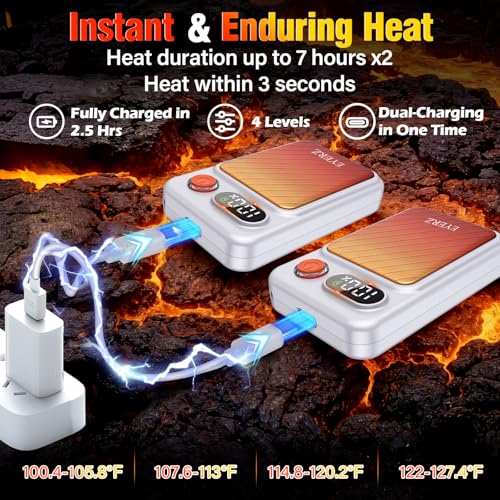 EYERZ Electric Hand Warmers Rechargeable 2 Pack, Magnetic AI Hand Warmers with LED Display & 4 Levels, Portable Pocket Heater, Gifts for Christmas, Camping, Golf, Raynauds, Hunting, Women & Men - Image 3