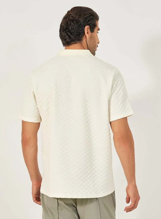 Styli Relaxed Fit Quarter Zip Pique Polo T-Shirt