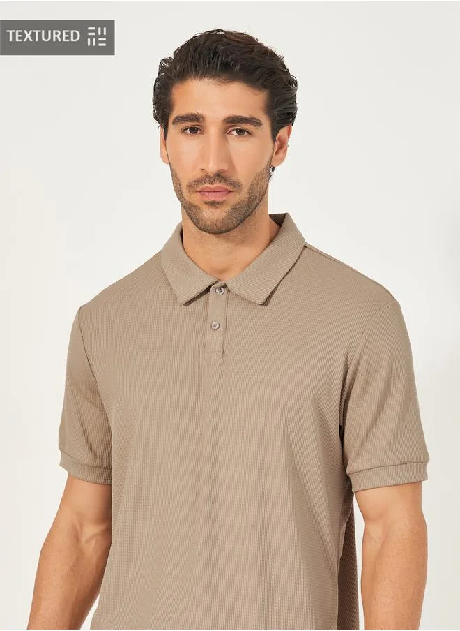 Styli Textured Waffle Knit Relaxed Fit Polo