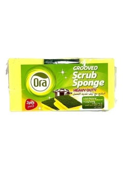 Heavy Duty Grooved Scrub Sponge, 3 Pcs, UAE