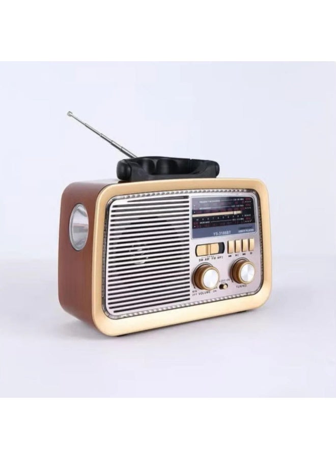 راديو  HI-FI بثلاث قنوات FM - AM - SW ذهبي/بني/أسود بلوتوث AUX بطاقة TF قرص فلاش USB - Image 2