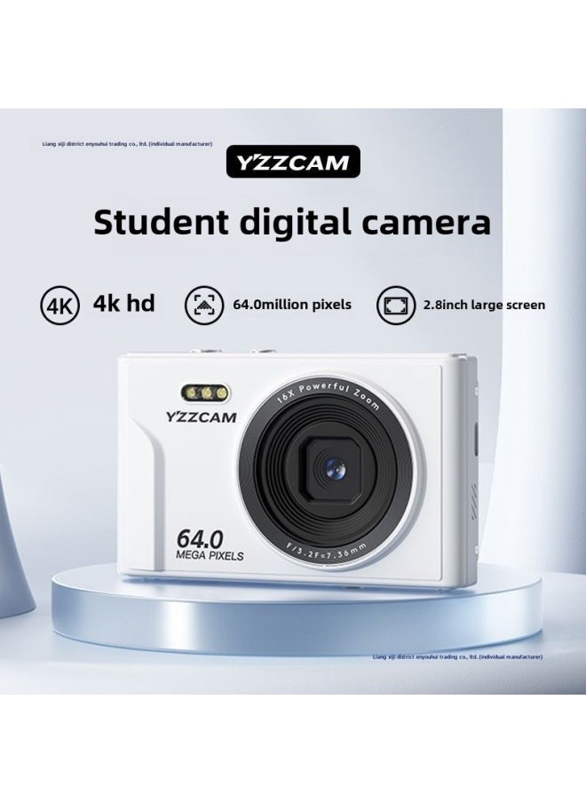 Generic 64 Million High Pixel HD Digital Camera CCD Travel Selfie Card Machine Entry Level Student 4K Camera-Body Color:White -package 2  - Image 2