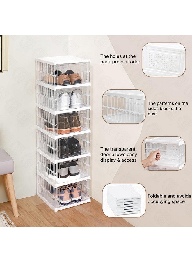 ABOUT SPACE Shoe Box- 6 Tier Transparent Shoe Rack for Home | Collapsible Shoe Organiser with Door-Foldable Sneaker Box (L 25.6 x B 34.5 x H 105cm),PP Plastic - Image 5