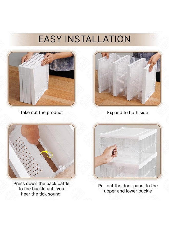 ABOUT SPACE Shoe Box- 6 Tier Transparent Shoe Rack for Home | Collapsible Shoe Organiser with Door-Foldable Sneaker Box (L 25.6 x B 34.5 x H 105cm),PP Plastic - Image 4