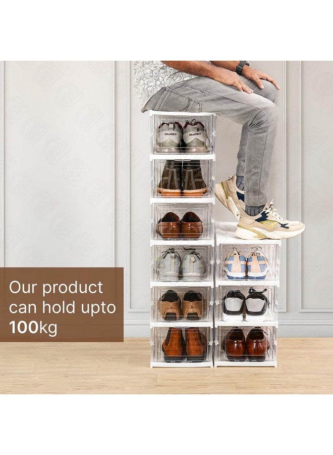 ABOUT SPACE Shoe Box- 6 Tier Transparent Shoe Rack for Home | Collapsible Shoe Organiser with Door-Foldable Sneaker Box (L 25.6 x B 34.5 x H 105cm),PP Plastic - Image 3