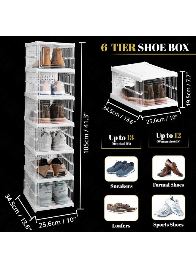 ABOUT SPACE Shoe Box- 6 Tier Transparent Shoe Rack for Home | Collapsible Shoe Organiser with Door-Foldable Sneaker Box (L 25.6 x B 34.5 x H 105cm),PP Plastic - Image 2