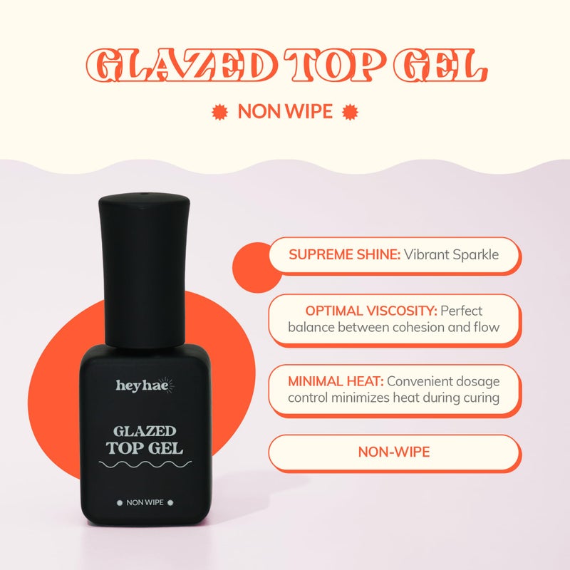 heyhae Glazed Top Gel for Semi-Cured Gel Nail Strip | Non Wipe High Gloss Gel Top Coat (0.23 fl.oz) - Image 2