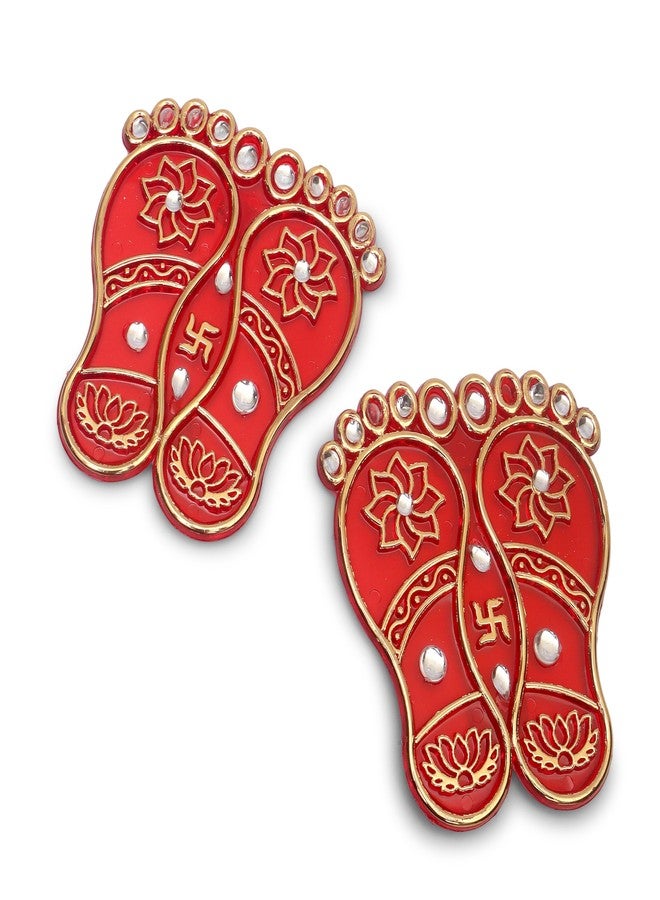 ProKart MDF 1 Pair Lakshmi Charan Paduka Stickers | Traditional Pooja Footprint for Diwali Decoration, Home Entrance, Puja Ghar, Temple & Festive Décor (1 Pair Lakshmi Charan, Red) - Image 3