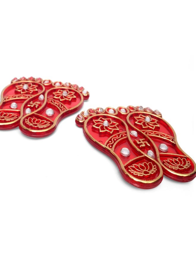 ProKart MDF 1 Pair Lakshmi Charan Paduka Stickers | Traditional Pooja Footprint for Diwali Decoration, Home Entrance, Puja Ghar, Temple & Festive Décor (1 Pair Lakshmi Charan, Red) - Image 2