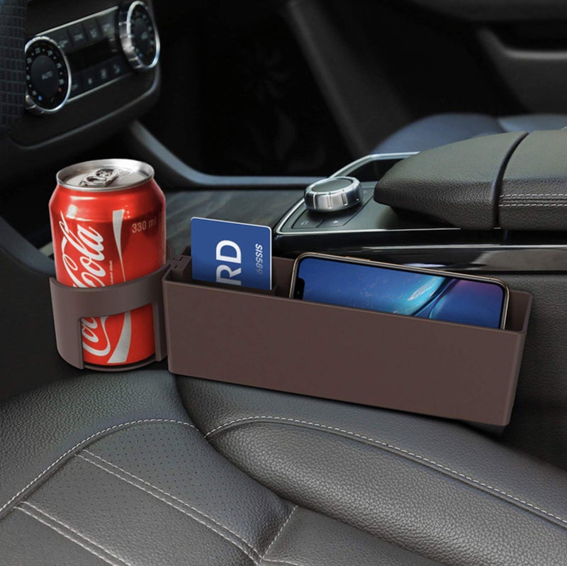 KolorFish Car Seat Gap Filler, Console Side Pocket with Detachable Cup Holder Car Seat Catcher Car Pocket Organizer (Brown) - Image 2