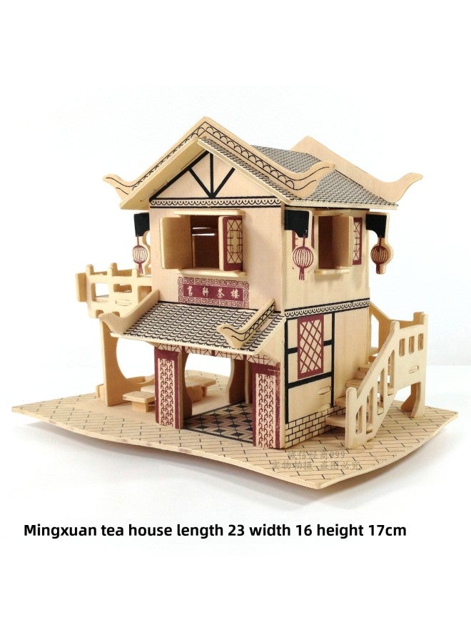 Loquat Stereo Puzzle Wooden Assembled House 3D Wooden Building Model Wooden House Diy Toy-Color:Shui Chunfang - Image 3