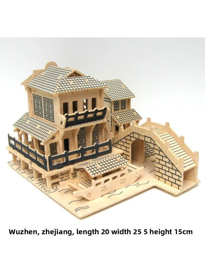 Loquat Stereo Puzzle Wooden Assembled House 3D Wooden Building Model Wooden House Diy Toy-Color:Shui Chunfang - Image 4