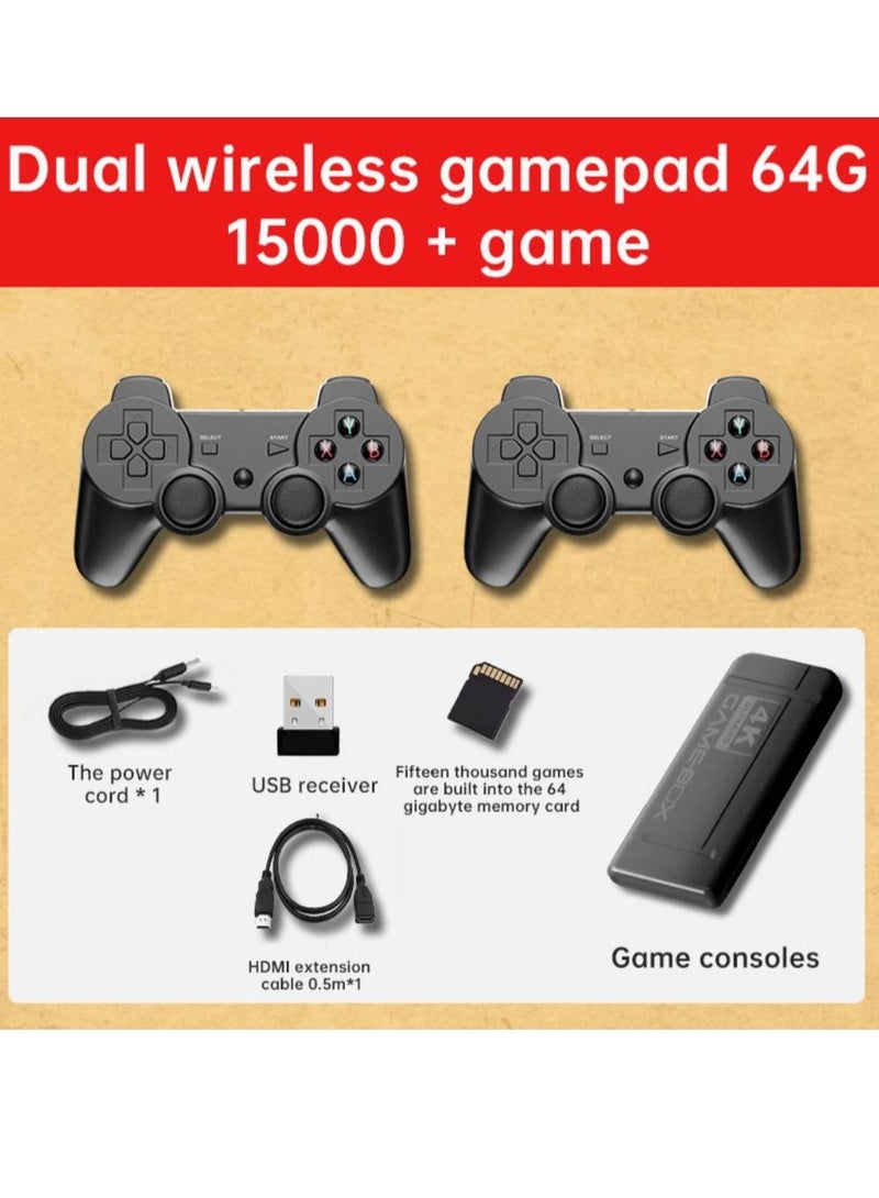 4K HD video game console, dual 2.4G wireless controllers, plug-and-play video game stick, built-in 15,000 games, retro handheld game console - Image 1