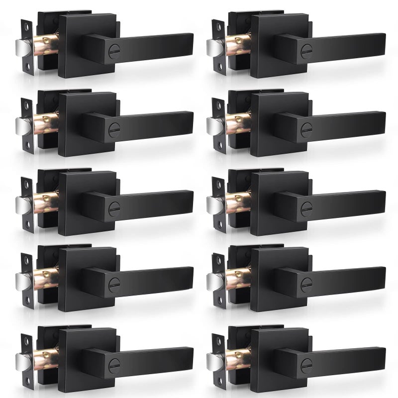 Probrico 10 Pack| Matte Black Door Handles Privacy Door Levers, Heavy Duty Bed and Bath Door Locks Interior Keyless Locksets, Reversible Flat Levers with Square Rosette - Image 1