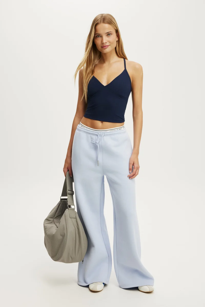 Plush Tie Waist Wide Leg Sweatpant