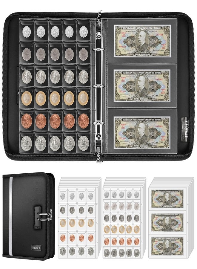 Ytonet Coin Collection Book Holder for Collectors, Fireproof Coin Collection Supplies with Lock, 320 Pockets Coins Album and 36 Currency Album Storage Organizer, Coins Collector Gifts for Bill, Penny, Black - Image 1