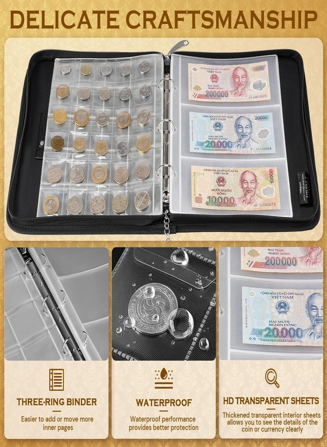 Ytonet Coin Collection Book Holder for Collectors, Fireproof Coin Collection Supplies with Lock, 320 Pockets Coins Album and 36 Currency Album Storage Organizer, Coins Collector Gifts for Bill, Penny, Black - Image 4