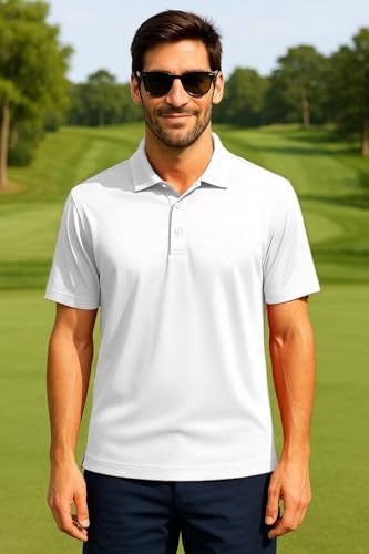 Opna Mens Dry-Fit Golf Polo Shirts,White,Medium - Image 2