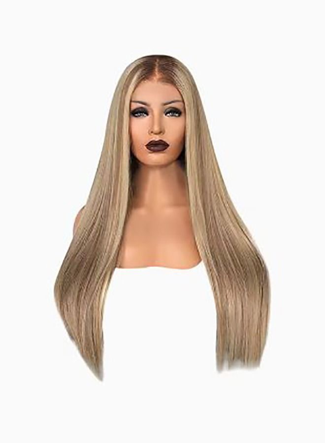 إستيل قابل للتعديل أزياء سيدة رقيق الاصطناعية شعر مستعار طويل مستقيم التدرج شقراء 25x18x3 سنتيمتر - Image 1