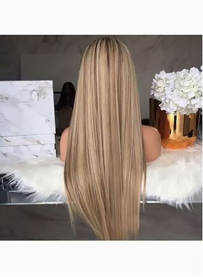 إستيل قابل للتعديل أزياء سيدة رقيق الاصطناعية شعر مستعار طويل مستقيم التدرج شقراء 25x18x3 سنتيمتر - Image 3