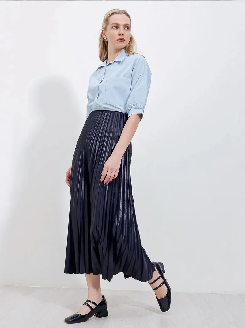 BIG DART BDART Metallic Textured High Waist Maxi Skirt with Ruffle Detail