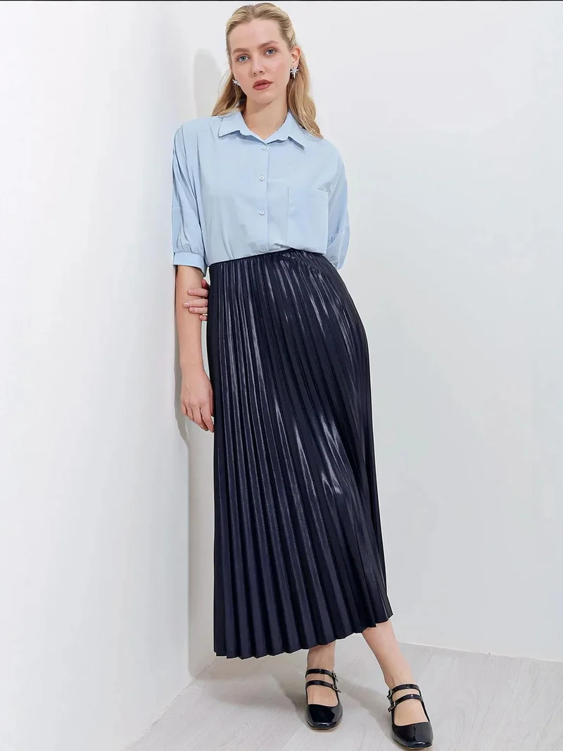 BIG DART BDART Metallic Textured High Waist Maxi Skirt with Ruffle Detail