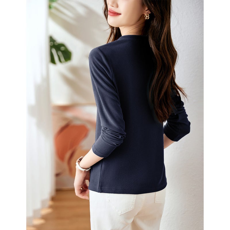 Collar Stitching Striped T-Shirt 2024 Autumn New Fashion Casual Collar Stitching Striped T-Shirt - Image 5