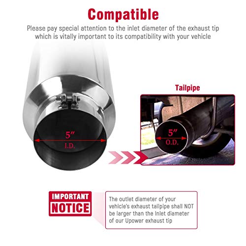Upower Diesel Exhaust Tip 5" Inlet 7" Outlet 15" Long Stainless Steel Polished Bolt-On Tail Pipe 5" to 7" Universal for Trucks Car - Image 2
