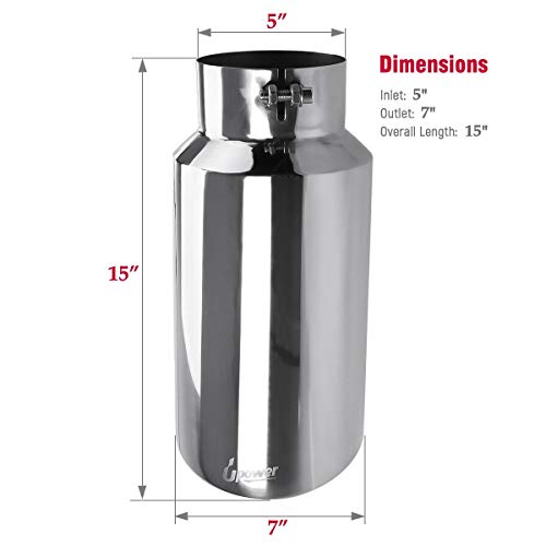 Upower Diesel Exhaust Tip 5" Inlet 7" Outlet 15" Long Stainless Steel Polished Bolt-On Tail Pipe 5" to 7" Universal for Trucks Car - Image 4