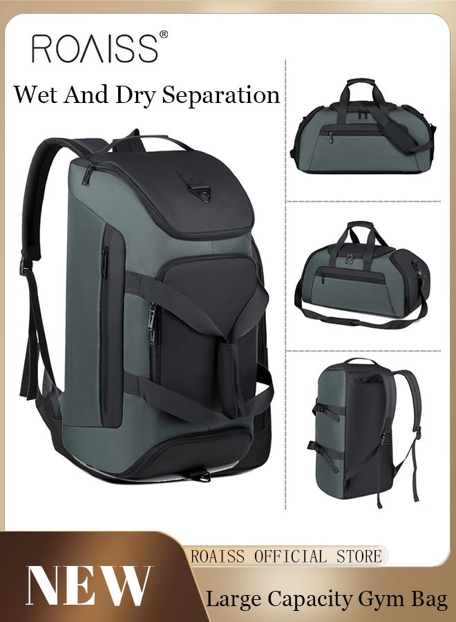 roaiss Sports Backpack Travel Bag and Gym Bag Combo with Wet and Dry Separation Separate Shoe Compartment Waterproof and Multilayer Space Large Capacity Multiple Carrying Methods Green Gym Sacks  - Image 1