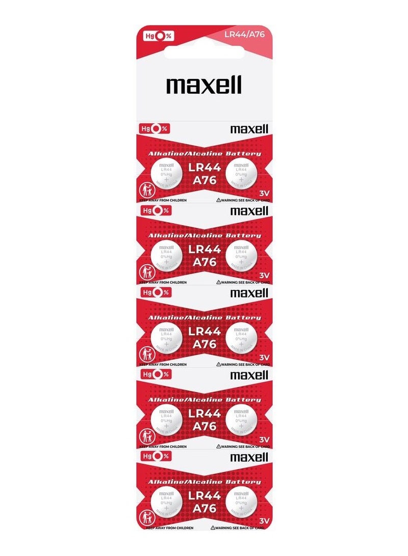 Maxell 10-Pieces Maxell AG13 LR44 (A76) Alkaline 1.5V Batteries - Image 1