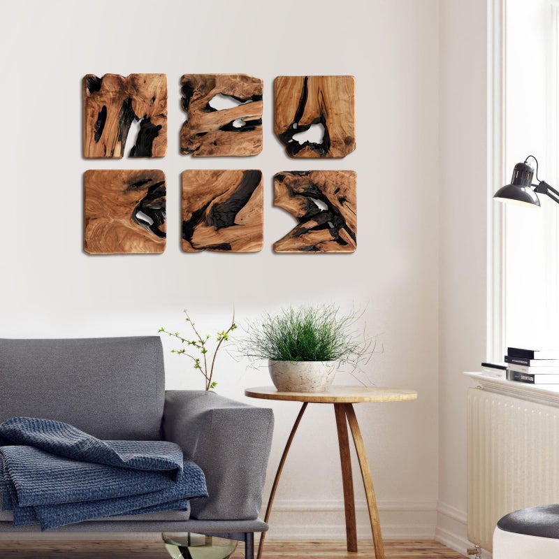 WELLAND 4 Pieces of Handmade Wall Sculptures, Rustic Abstract Wall DÃ©cor for Living Room, Bedroom, Bathroom, Dining Room, Home Office, - Image 5