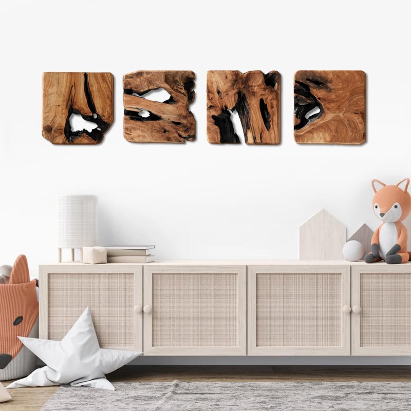 WELLAND 4 Pieces of Handmade Wall Sculptures, Rustic Abstract Wall DÃ©cor for Living Room, Bedroom, Bathroom, Dining Room, Home Office, - Image 1