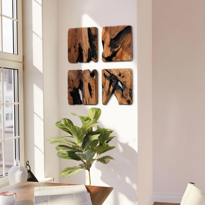 WELLAND 4 Pieces of Handmade Wall Sculptures, Rustic Abstract Wall DÃ©cor for Living Room, Bedroom, Bathroom, Dining Room, Home Office, - Image 2