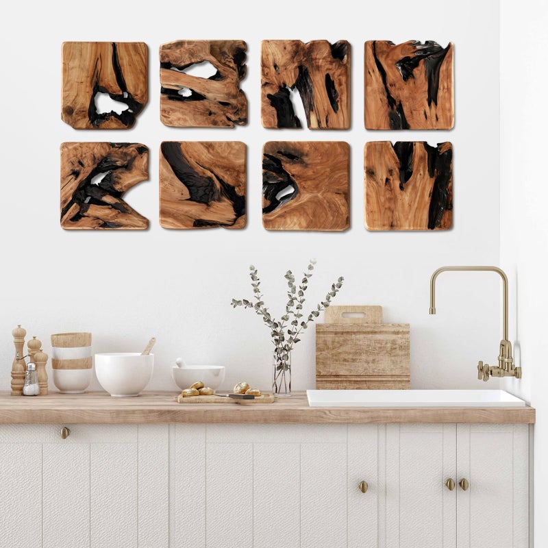 WELLAND 4 Pieces of Handmade Wall Sculptures, Rustic Abstract Wall DÃ©cor for Living Room, Bedroom, Bathroom, Dining Room, Home Office, - Image 3