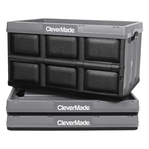 CleverMade Collapsible Storage Bins  Stone 3 Pack 62L  Stackable Containers Heavy Duty Capacity Folding Crates  SpaceSaving for Home
