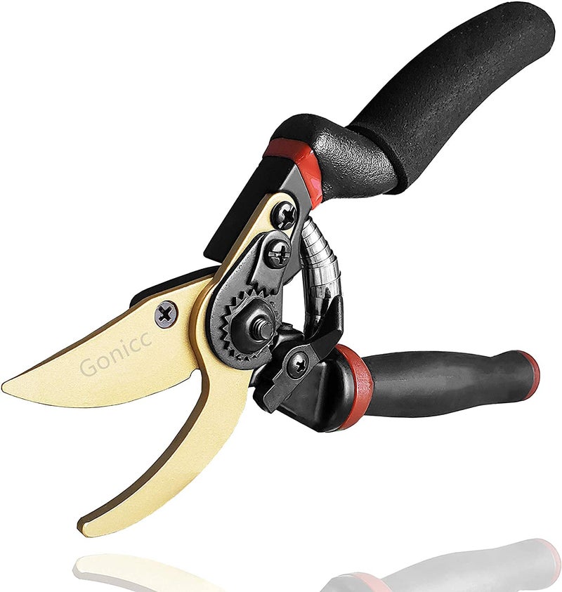 gonicc 8.5" Professional Rotating Bypass Titanium Coated Pruning Shears(GPPS-1014), Secateurs, Scissors, Pruners with Heavy Duty SK5 Blade. Soft Cushion Grip Handle for Everyone. - Image 1