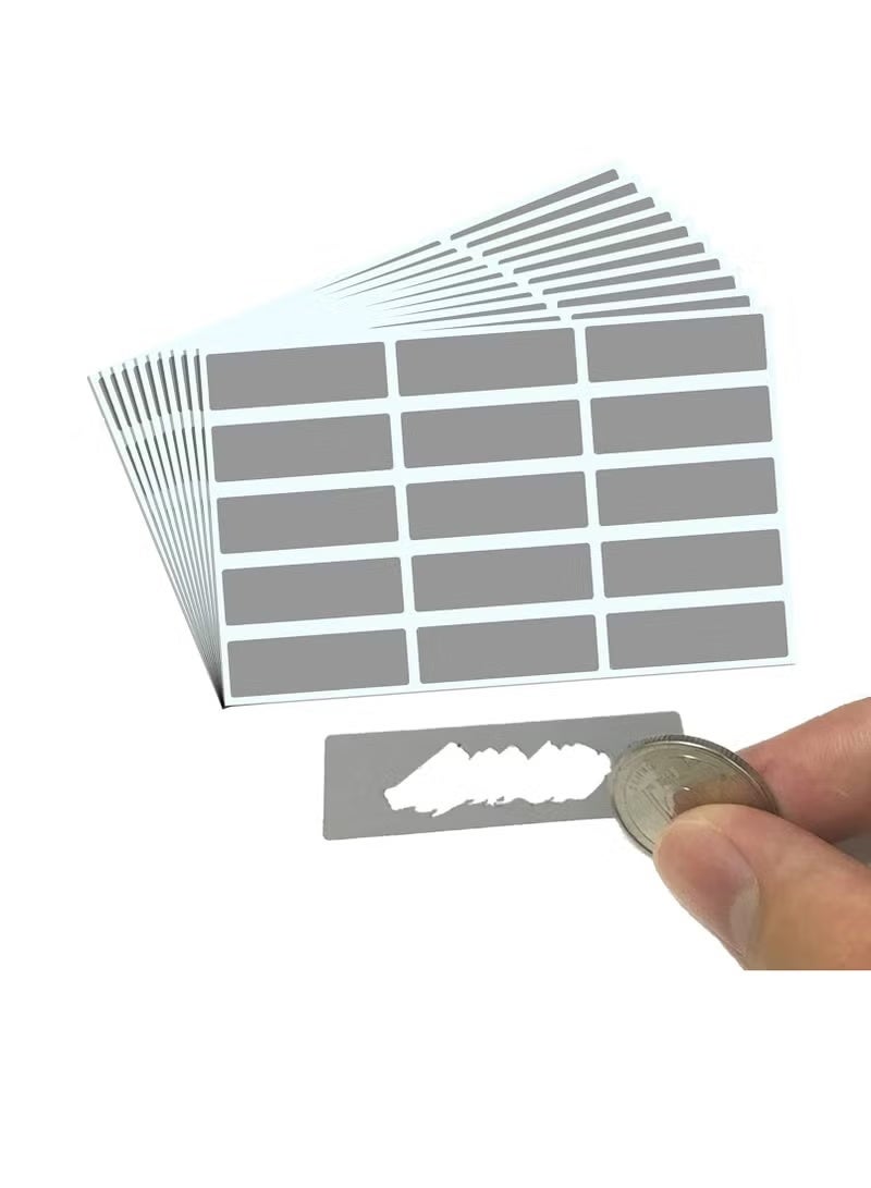 150 قطعة (10 أوراق) ملصقات قابلة للخدش - مستطيلة، رمادية، 48 مم × 15 مم ذاتية اللصق سهلة التقشير واللصق لحفلات الزفاف والألعاب وجمع التبرعات والعروض الترويجية - Image 1