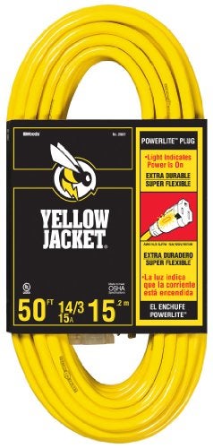 Yellow Jacket Southwire Yellow Jacket Heavy Duty Extension Cord - Outdoor Power for Tools & Equipment - Lighted End with SJTW Jacket & Three Prong Plug - 50 Foot - Image 4