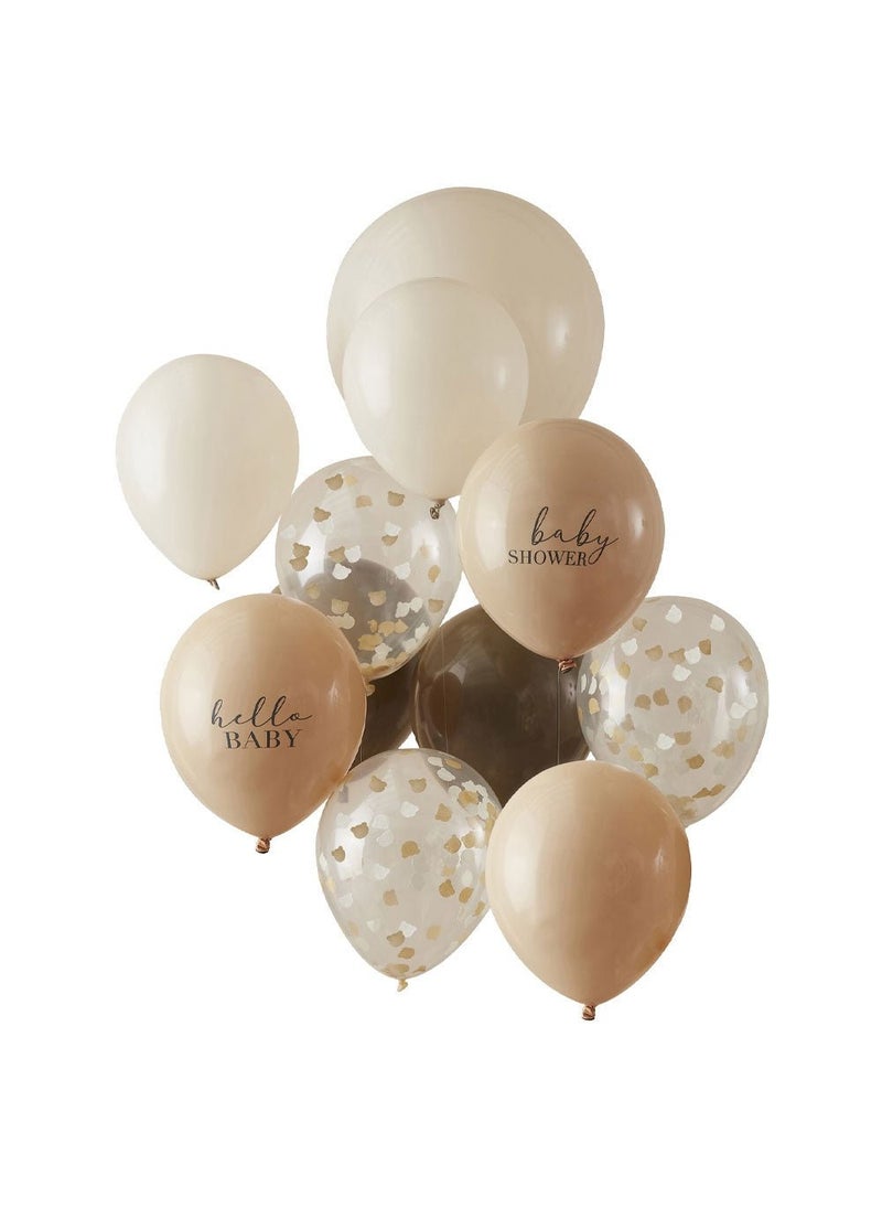 Ginger Ray Baby Shower Balloon Bouquet Beige Brown Hello Baby 11-Pack - Image 1