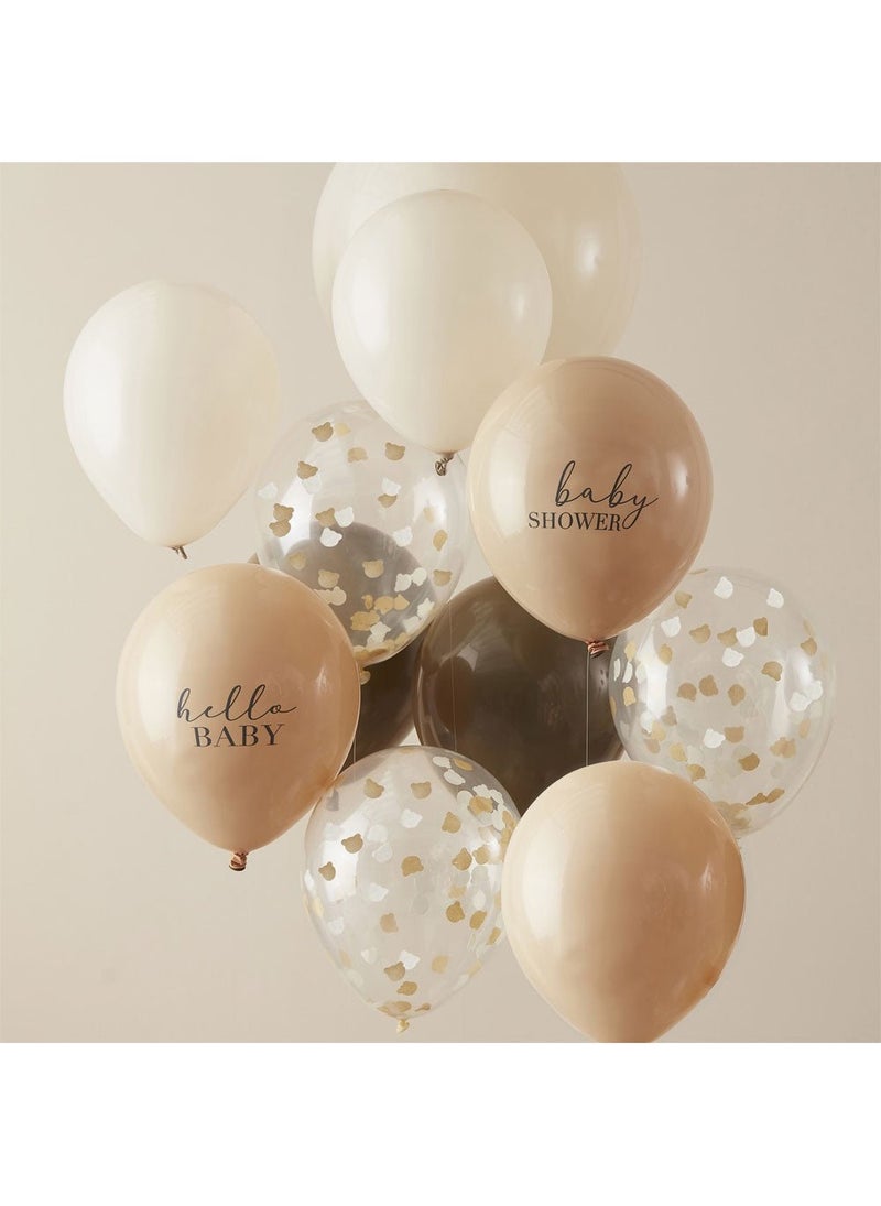 Ginger Ray Baby Shower Balloon Bouquet Beige Brown Hello Baby 11-Pack - Image 2
