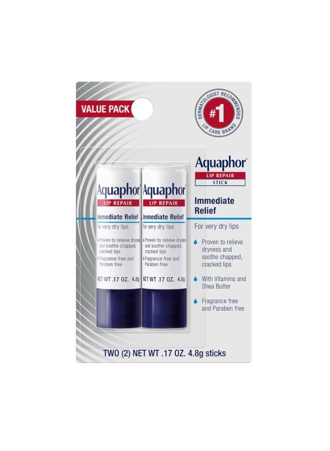 Aquaphor Lip Repair Stick, Moisturizing Lip Balm Pack, Relieves Dryness, 0.17 Oz Stick, Pack of 2 - Image 1
