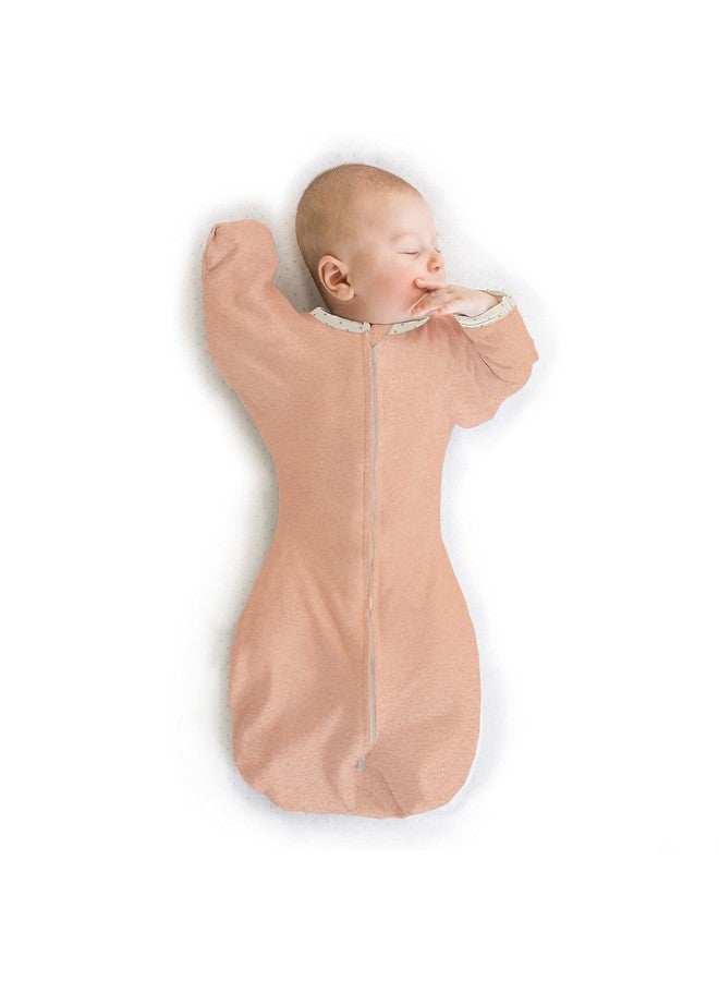 SwaddleDesigns Transitional Swaddle Sack With Arms Up Half Length Sleeves And Mitten Cuffs Heathered Peach Blush With Polka Dot Trim Medium 3 6 Mo 14 21 Lbs (Better Sleep Easy Swaddle Transition)  - Image 1