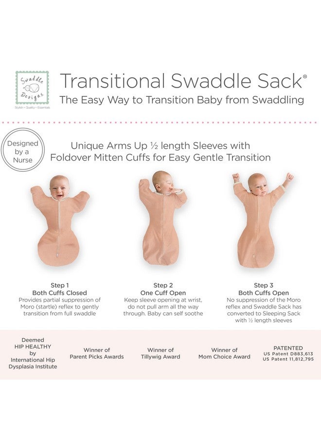 SwaddleDesigns Transitional Swaddle Sack With Arms Up Half Length Sleeves And Mitten Cuffs Heathered Peach Blush With Polka Dot Trim Medium 3 6 Mo 14 21 Lbs (Better Sleep Easy Swaddle Transition)  - Image 4