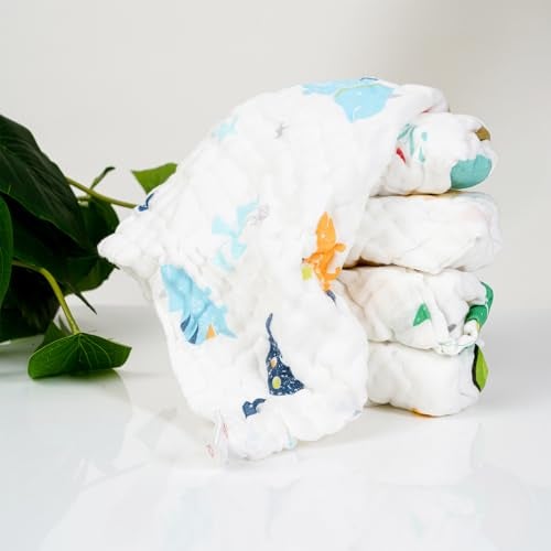 BASEEFY 5 Pack Baby Muslin Cotton Washcloths – 6 Layer Extra Soft & Highly Absorbent Reusable Napkins for Newborns, Sensitive Skin Face Wipes, Burp Cloth & Hankies (White) - Image 1