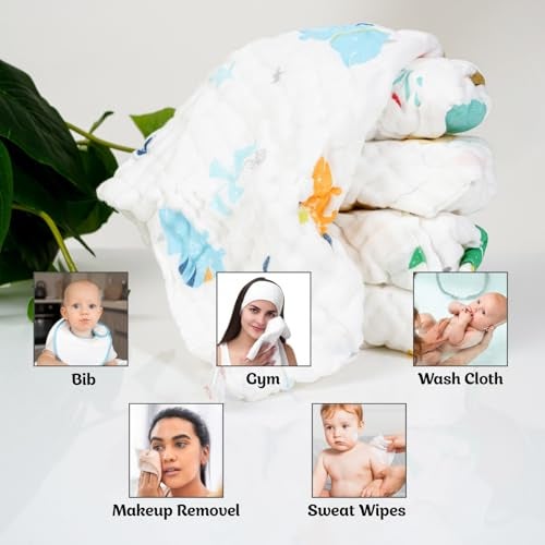 BASEEFY 5 Pack Baby Muslin Cotton Washcloths – 6 Layer Extra Soft & Highly Absorbent Reusable Napkins for Newborns, Sensitive Skin Face Wipes, Burp Cloth & Hankies (White) - Image 2