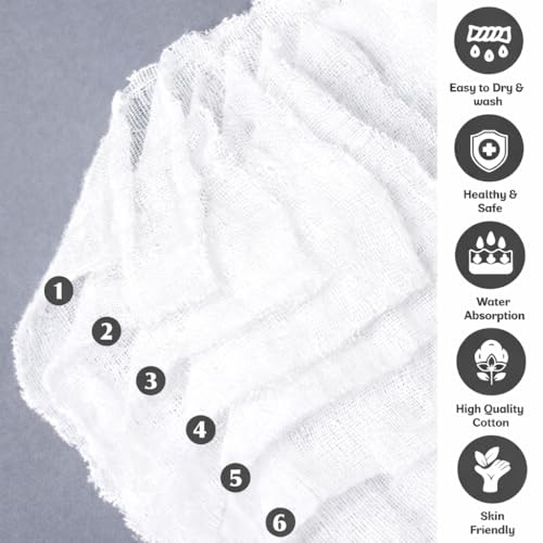 BASEEFY 5 Pack Baby Muslin Cotton Washcloths – 6 Layer Extra Soft & Highly Absorbent Reusable Napkins for Newborns, Sensitive Skin Face Wipes, Burp Cloth & Hankies (White) - Image 5